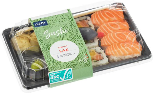 Sushi med lax, tio bitar 