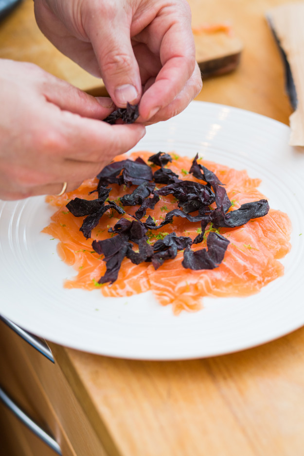 Carpaccio of trout with sugar kelp